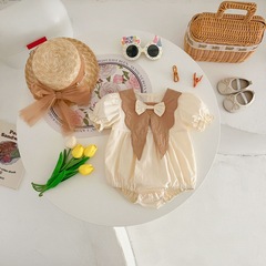 嬰幼兒夏裝爬服新生兒包屁哈衣女寶寶溫柔甜美蝴蝶結連體衣夏季薄