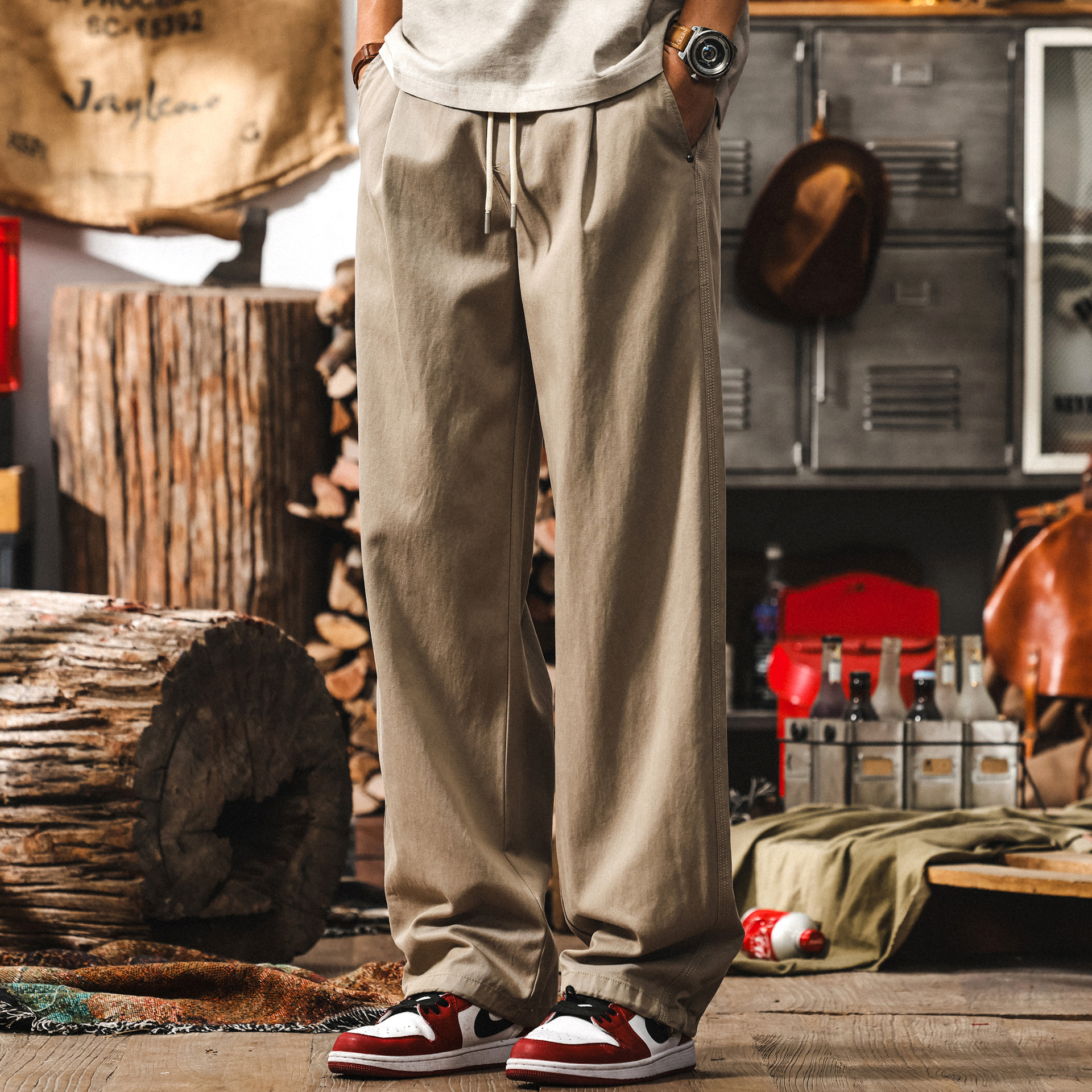 American Style Retro khaki Pants Men's Summer Thin Dape Lyocell Pants Loose Straight Men's Casual Pants