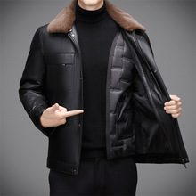 品牌真皮羽绒服男士水貂毛领可拆卸白鸭绒内胆羽绒服冬季皮夹克厚