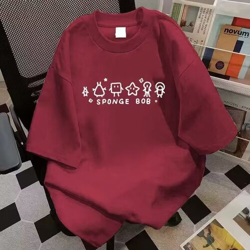 Summer new fashionable all-match simple cartoon print heavy round collar personality short-sleeved men and women couples T-shirt fashionable