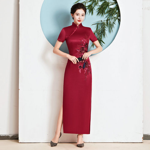 Catwalk cheongsam qipao for women girls long performance party temperament elegant long slim skirt restoring ancient ways Chinese dresses