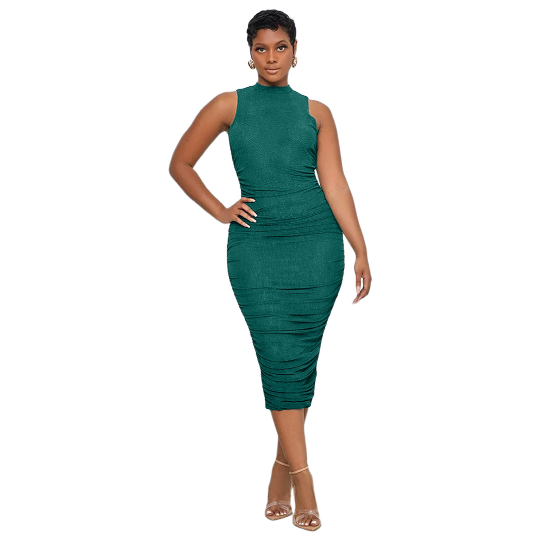 Women Clothing Nightclub Uniforms Shake Cloth Fold Split Vest Dress in Dresses