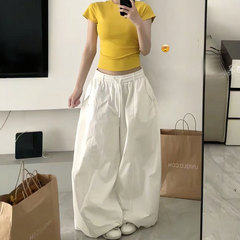 2025夏季新款复古美式阔腿裤女宽松抽绳薄款工装裤休闲跳舞裤子潮