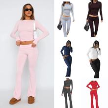 AYJ24T001-ins亚马逊女装欧美装莫代尔高级感喇叭裤长袖上衣套装