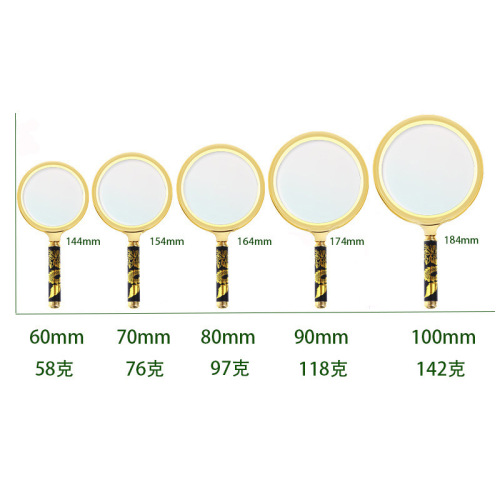 Hand-held 10x high-end exquisite imitation mahogany handle gold-plated gift reading magnifying glass for the elderly