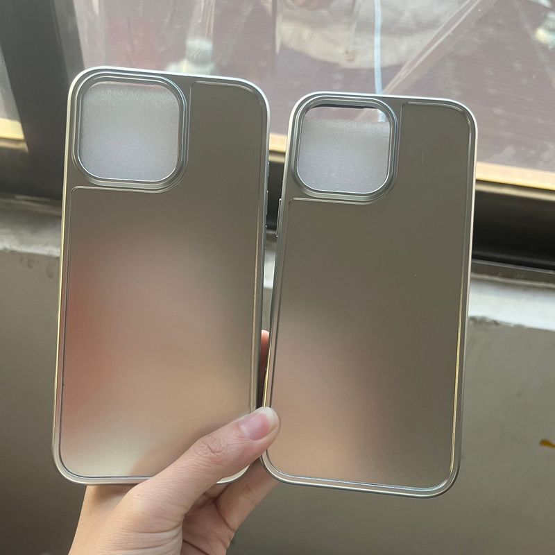 電気メッキシルバー iPhone16 溝付きツーインワンレザー接着剤 DIY 大穴素材ミラー保護カバー|undefined