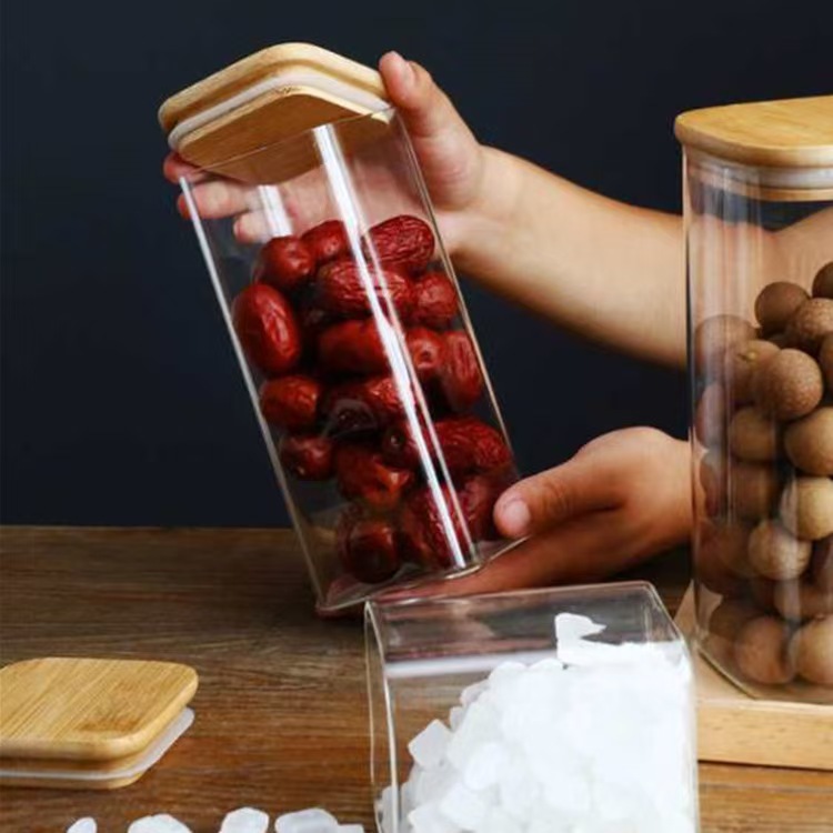 Big square glass coffee storage box sealed, spoon, storage system