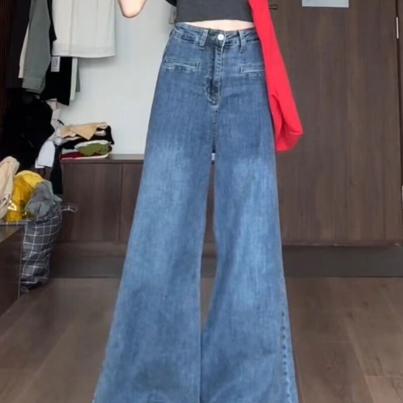American Retro Wide-Leg Jeans for Petite Women, Trendy High-Street Style, Loose Fit, Slimming, Lazy Flare, Floor-Length Pants American Retro Wide-Leg Jeans for Petite Women, Trendy High-Street Style, Loose Fit, Slimming, Lazy Flare, Floor-Length Pants