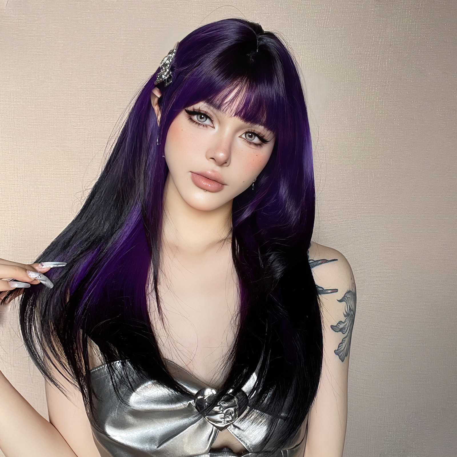 Nuevo flequillo de color degradado, cabello rizado de longitud media de alto nivel, peinado y reducción de la edad, peluca de dopamina de verano, tipo de cabello completo image 3