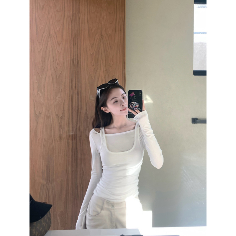 YUYUREAL 浅春系 天丝假两件修身上衣女春季设计感打底长袖T恤|undefined