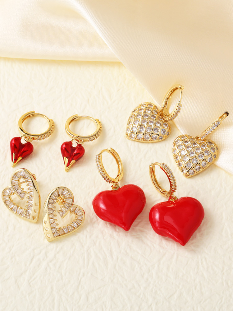 Charm Sleeper Hoop Earrings, Drop Earrings Classification 1 Pair Cute Heart Shape Enamel Plating Copper Drop Earrings