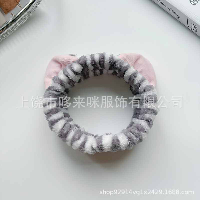 新しいぬいぐるみかわいいヒョウ柄猫耳カチューシャ女性の洗顔とメイクアップ防湿袖ストライプリストバンド 3 点セット|undefined