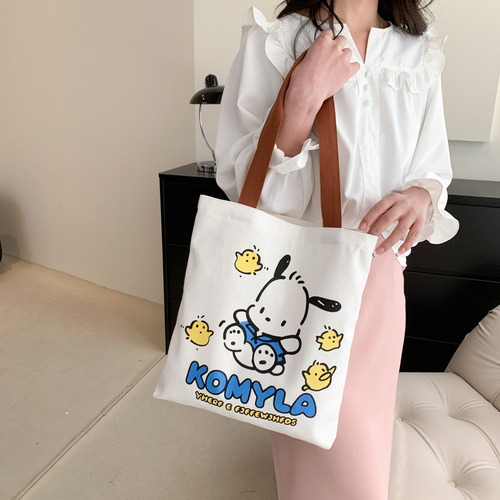Canvas bag for girls  high-looking cartoon shoulder bag niche design large capacity ins versatile handbag