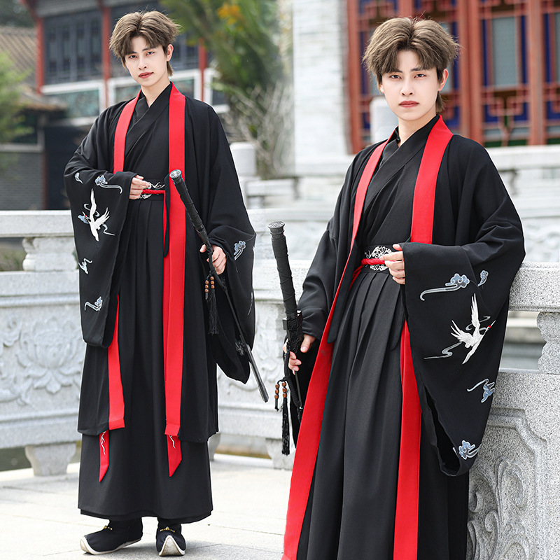 Chinese style men's martial arts retro student class uniform group clothing ancient style improved long sleeve Hanfu Longteng original Hanfu embroidery