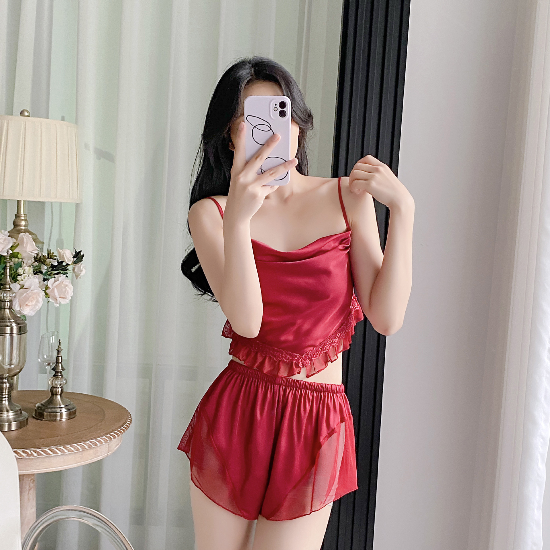 216 와인 레드 (끈나시 반바지)