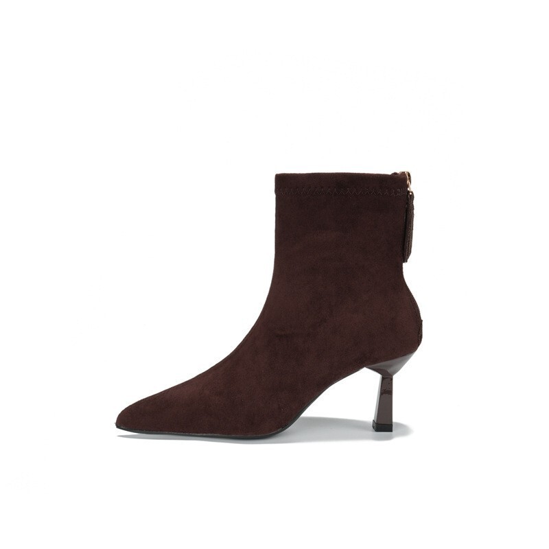 《Big Pretty》5.5CM pointed-toe, slim-heeled, ankle boots, suede, soft high-heeled short boots, fashion boots [No returns or exchanges]