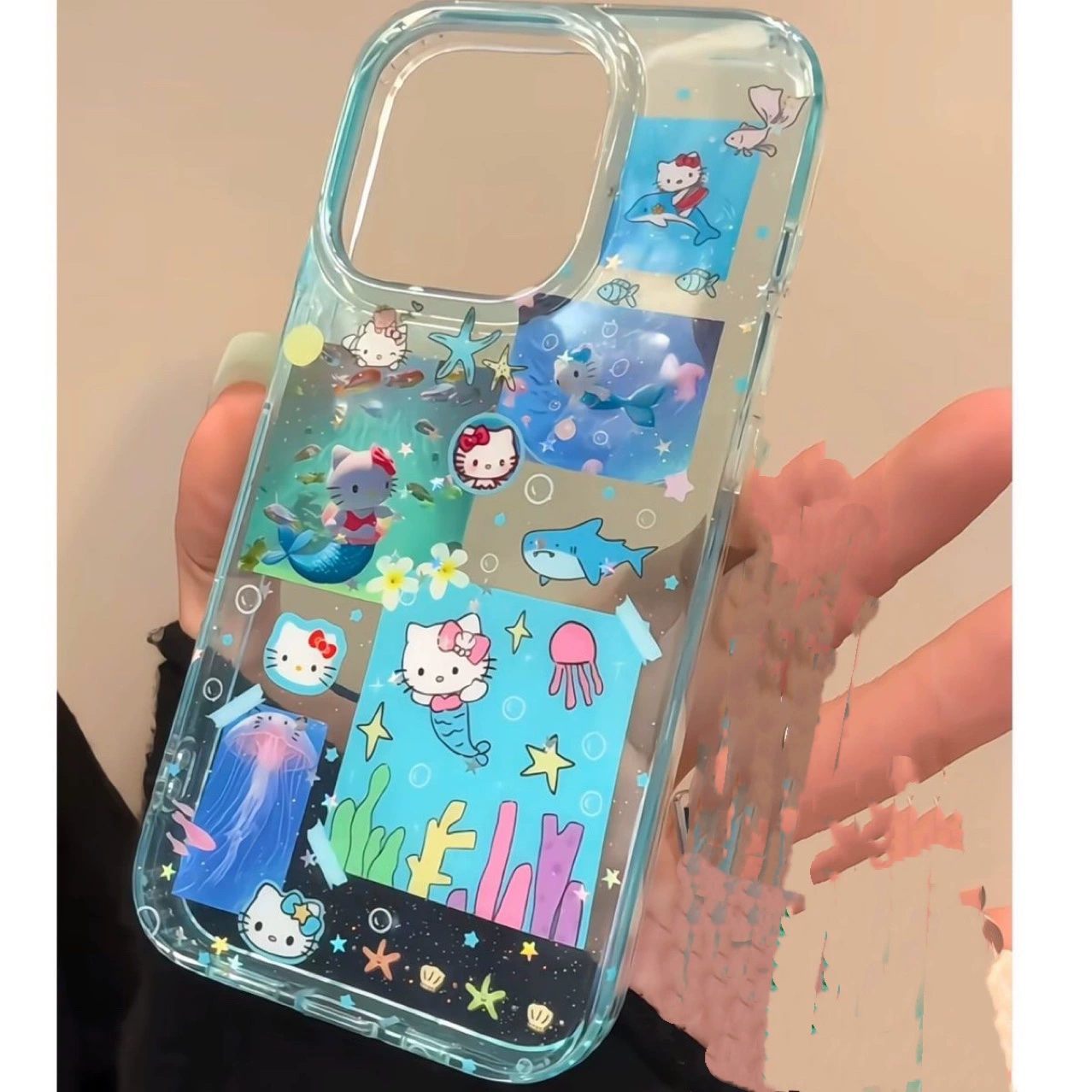 Чехол для Apple iPhone 11–16, блёстки «русалка» с Hello Kitty и подвеской