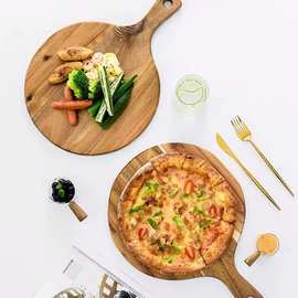 实木质披萨盘圆形西餐厅家用日式烘培切面包托盘牛排板砧板