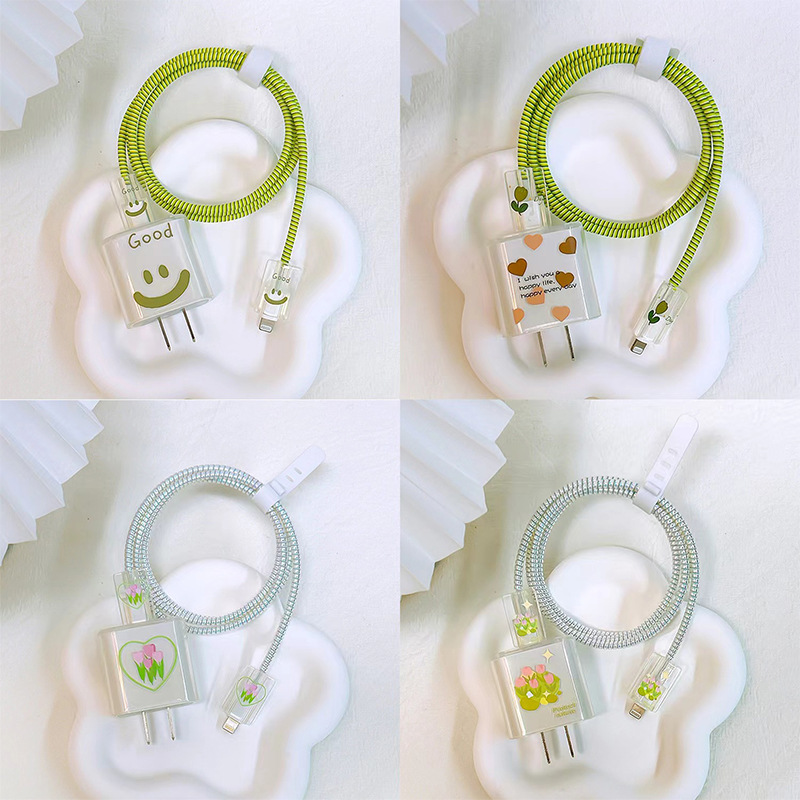 Adecuado para Apple cargador de carga rápida impresión suave caso transparente funda protectora cable morder dispositivo caso cargador funda protectora