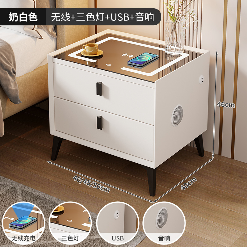 Mesita de noche inteligente de madera maciza de comercio exterior para el hogar Sensación premium Mesita de noche de dormitorio simple, pequeña y muy estrecha, multifuncional