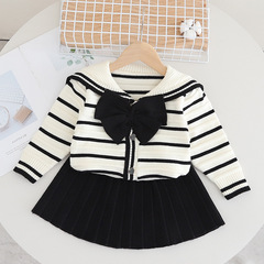 Baby Girl Sweater Set with Skirt, Trendy Navy Collar Knit Two-Piece Set, Novel Winter New Arrival, Korean Style Cardigan, Fashion