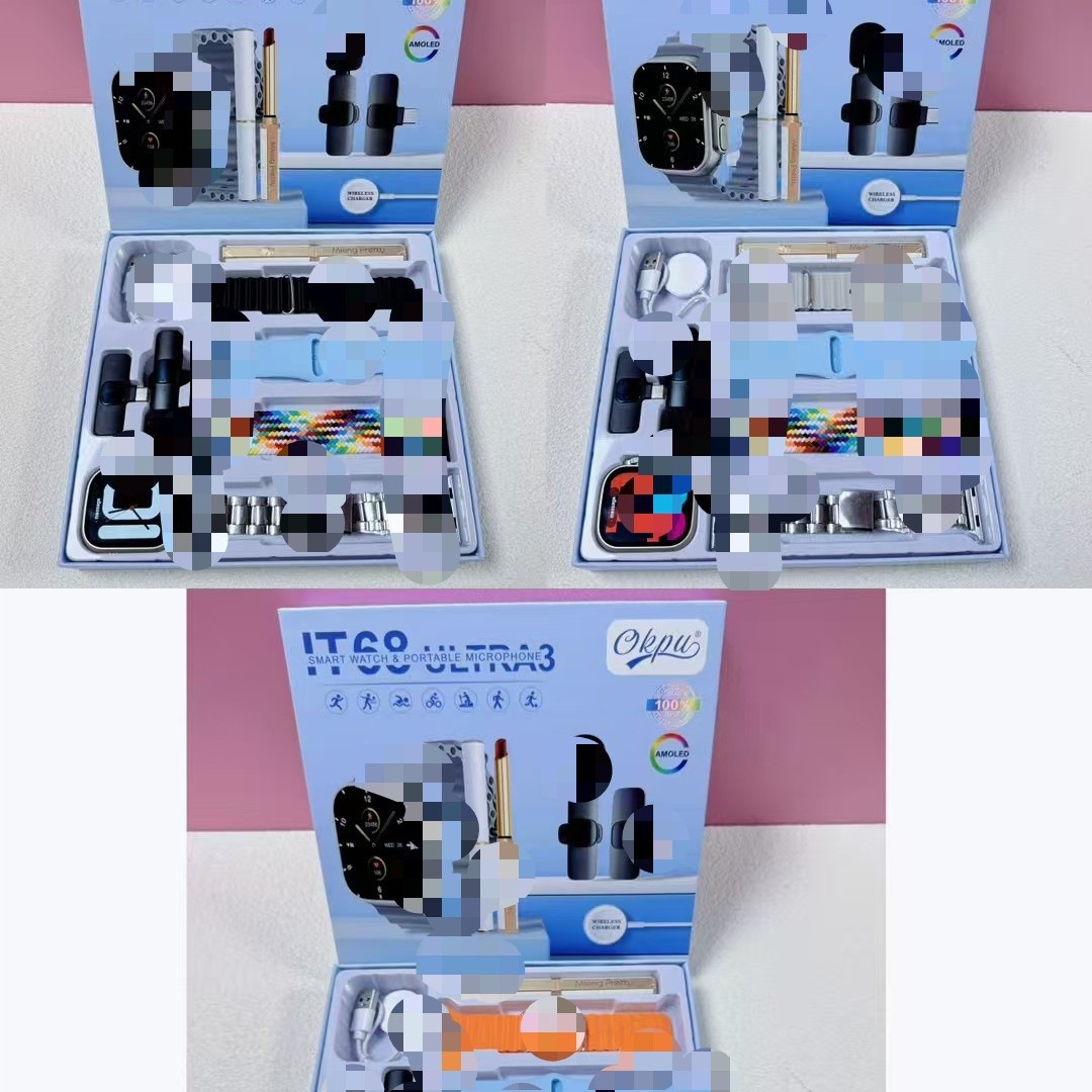 New It68 Smart Watch Ultra3 Bluetooth Call Sports K8 Wireless Lavalier Microphone 4 Strap Set