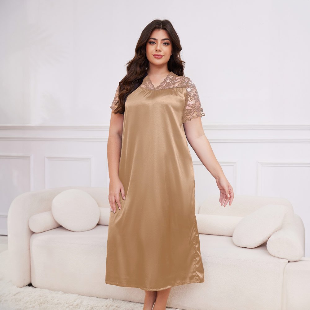 Pijamas de seda de hielo transfronterizos de tamaño grande damas primavera y verano de mangas cortas pijamas largos sueltos y cómodos ropa para el hogar SQ22094