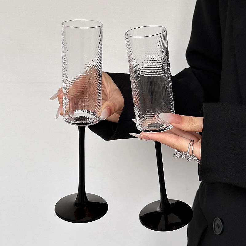 [봄단풍잎] 블랙 스템 스트레이트 샴페인 글라스 - 2개
