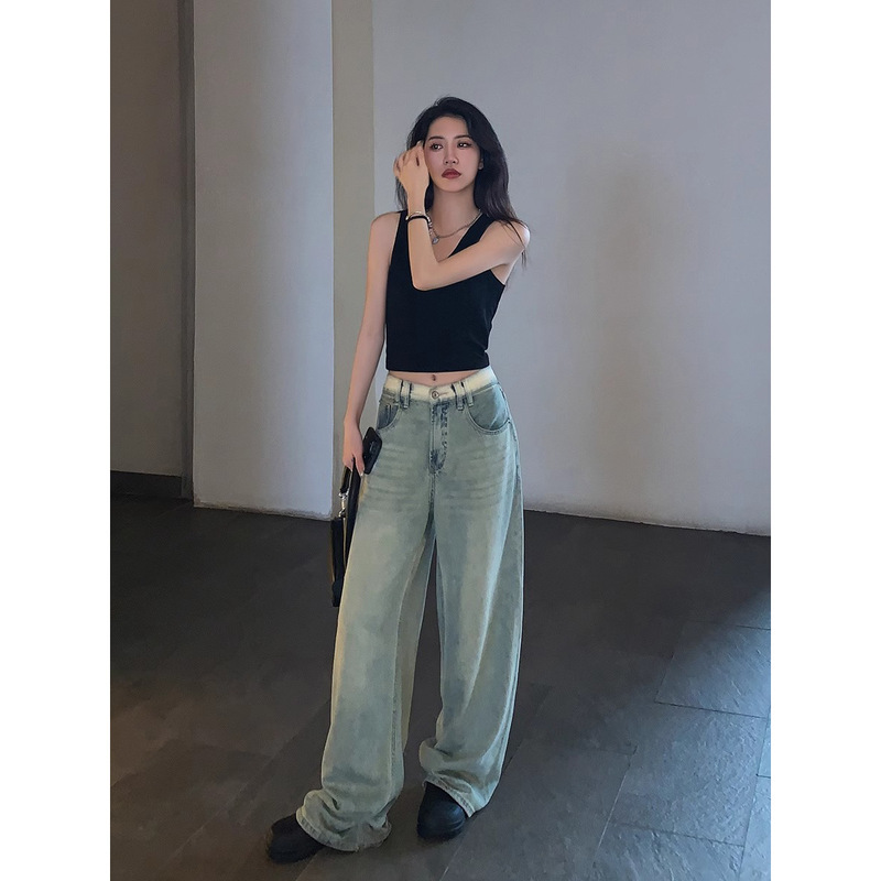 354 # Clearance Sixi Four Happiness Brand Distressed Waistband Jeans Niche Straight-Leg Slimming Long Pants