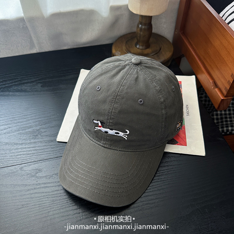 可爱斑点腊肠小狗图案刺绣鸭舌帽子女韩系时尚百搭棒球帽休闲遮阳|undefined