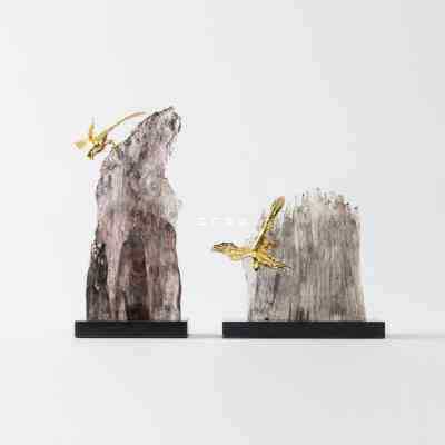 批发新品新中式轻奢假山雕塑摆件金属蜻蜓样板间客厅艺术太湖石桌