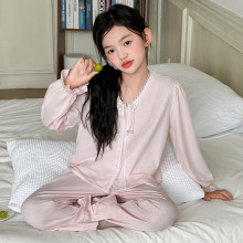 女童纯棉睡衣套装春秋款女孩甜美公主荷叶边古风家居服两件套代发