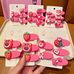 Strawberry Bear Children's Hair Accessories for Girls, Cute Cartoon Side Clips for Babies, Fringe Hair Clips for Little Girls, Hair Accessories
