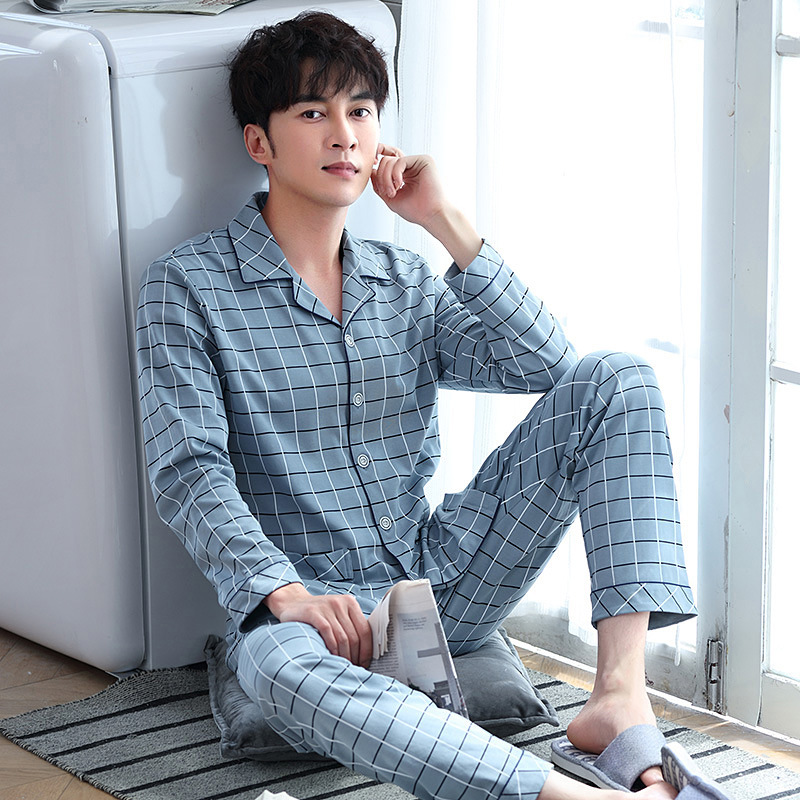 Pijamas de los hombres de manga larga 100% algodón de primavera y otoño desgaste del hogar de los hombres otoño delgado más el tamaño de otoño y traje de invierno