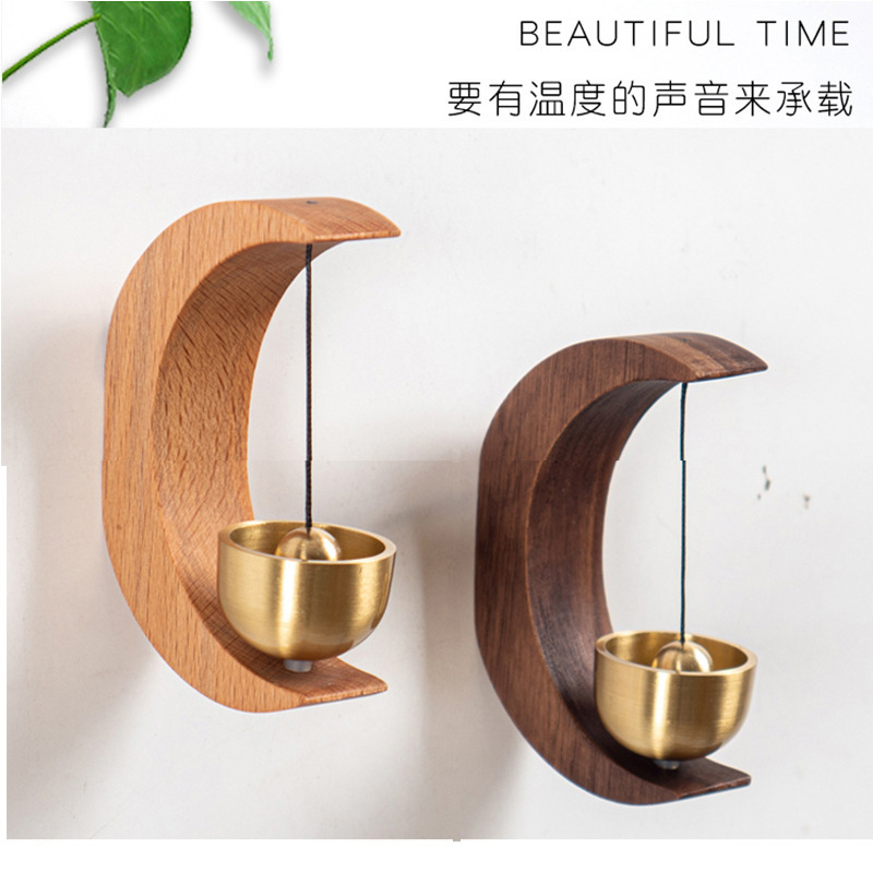 Dopamine Wind Chime Doorbell Japanese-Style Bell Solid Wood Entrance Door Reminder Moon Hanging Ornament Lingzhi