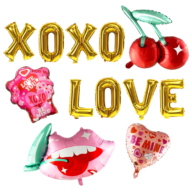 Nuevo globo de cereza Día de San Valentín tema diseño confesión decoración cereza globo labio forma globo de papel de aluminio