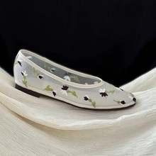 碎花仙女风网纱刺绣花朵浅口平底凉鞋女夏镂空透气舒适芭蕾舞单鞋