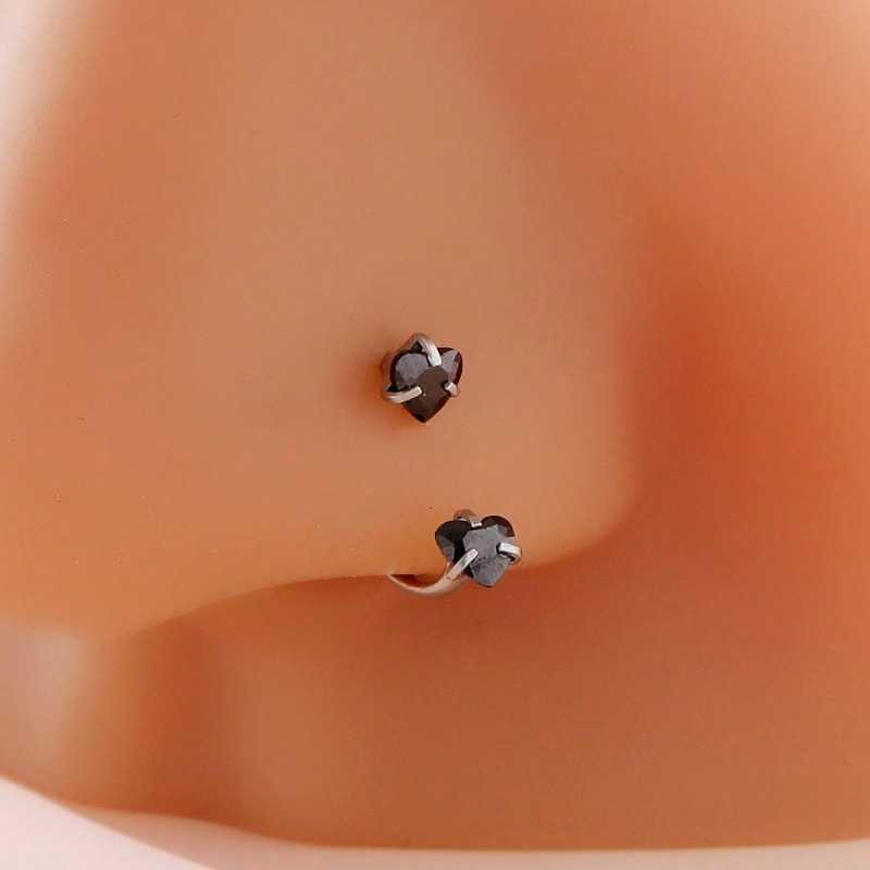 Stainless Steel Heart Zircon Nose Stud Body Piercing Jewelry_voghion.com
