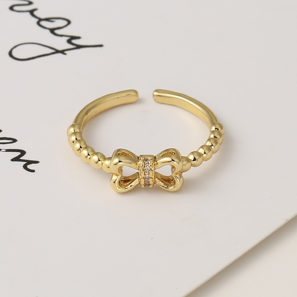 Fashion Flower Bow Knot Copper Inlaid Zircon Rings Wholesale display picture 5