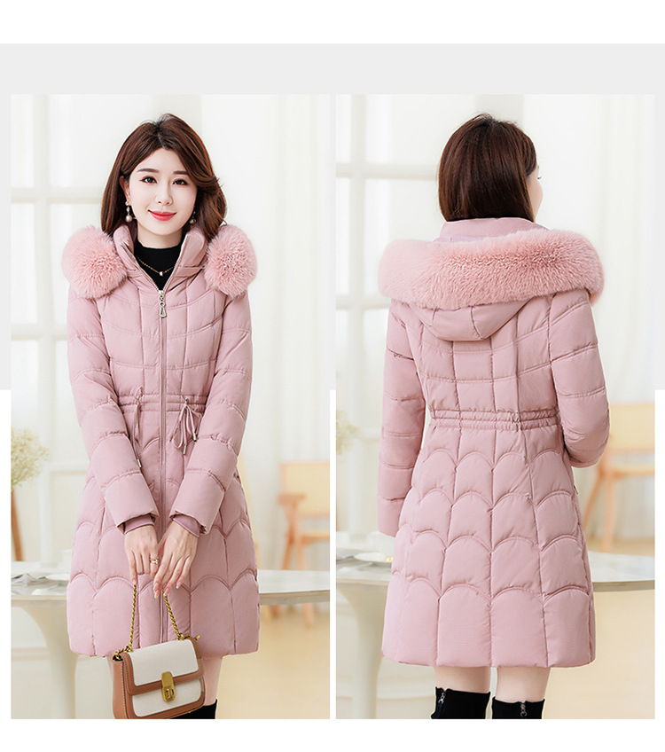 Women's Mid-length Down Jacket With Fur Collar Slim Fit Winter Coat_voghion.com