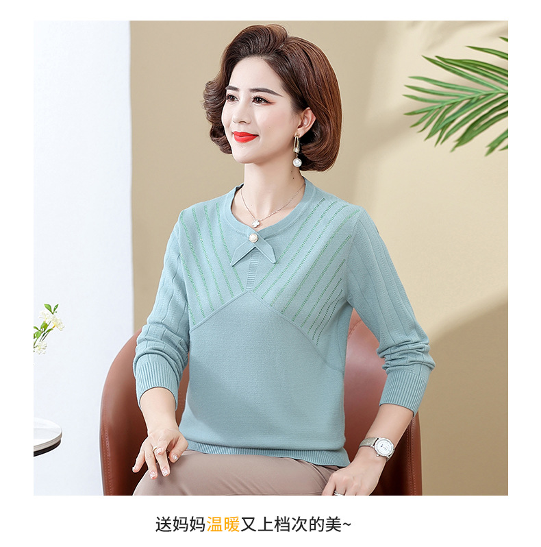 妈妈秋装针织打底衫2022新款中年女洋气减龄上衣中老年宽松薄毛衣 pic 42