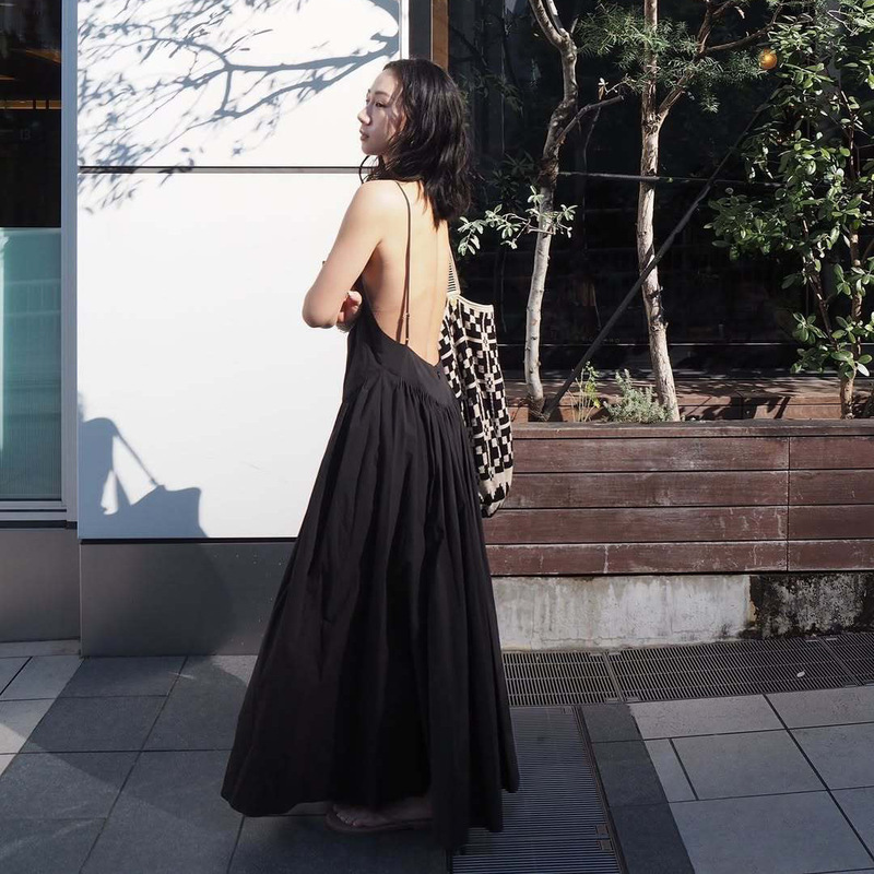 Qiandhe Japanese Style Spring and Summer Three-Proof Outdoor Casual Fashionable Backless Atmosphere Jumpsuit Slimming Look Ins Long Skirt for Women