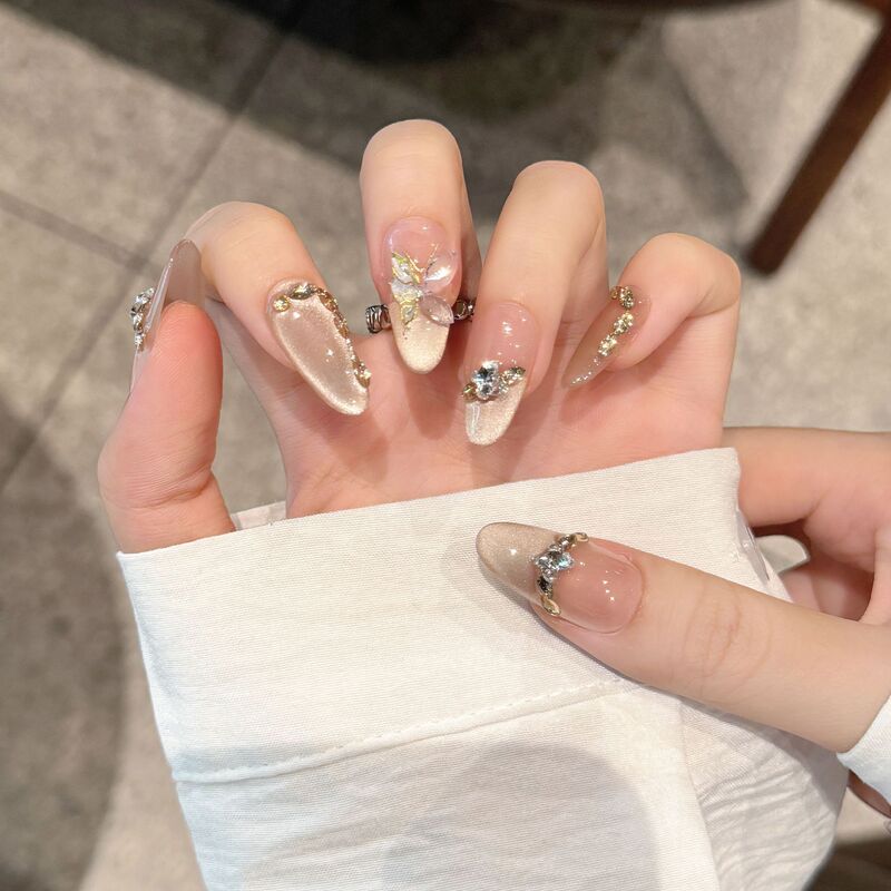 Rykarman Dead Leaf Butterfly Pure Handmade Armor Elegant Champagne French Cat's Eye Light Luxury Advanced Nail Art False Nail Batch Rykarman Dead Leaf Butterfly Pure Handmade Armor Elegant Champagne French Cat's Eye Light Luxury Advanced Nail Art False Nail Batch