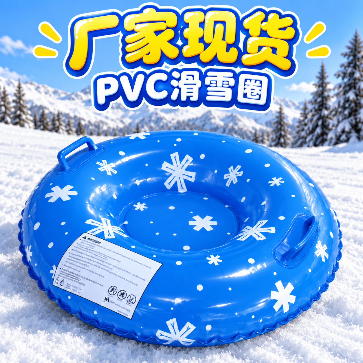 Manufacturer's in-stock blue snowflake inflatable snow ring for outdoor winter snow play, made of thickened PVC material