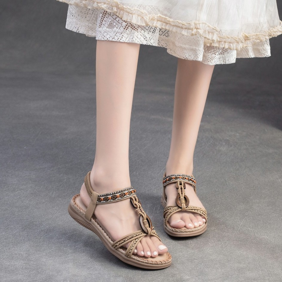 Fashionable ethnic woven sandals flat open toe
