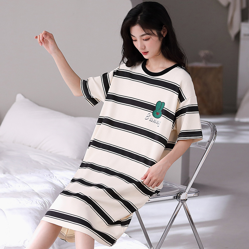 Camisón para las mujeres primavera y verano nuevo Algodón puro lindo casual más tamaño pijamas suelta delgada homewear Vestido de manga corta