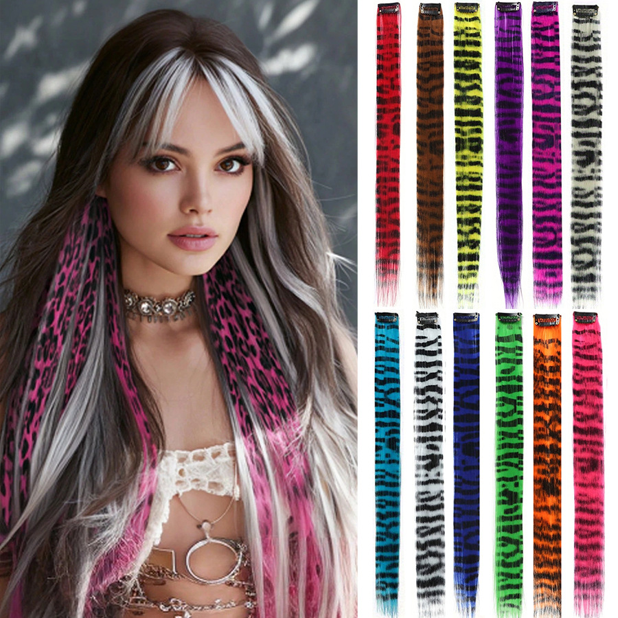 Foreign Trade One-Piece Leopard Print Ear-Hanging Hair Dye Invisible Hair Extensions for Women, Ear-Hanging Hair Dye Extensions Set of Twelve Pieces