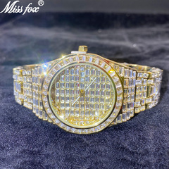 MISSFOX watch foreign trade European and American fashion big-name square diamond full diamond luminous waterproof quartz men's watch