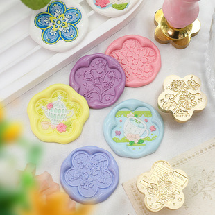 Flower-Shaped Fire Paint Seal Head Pattern Flower Series Fire Paint Copper Head Plant Tea Cup Rabbit Lantern Butterfly Print Head