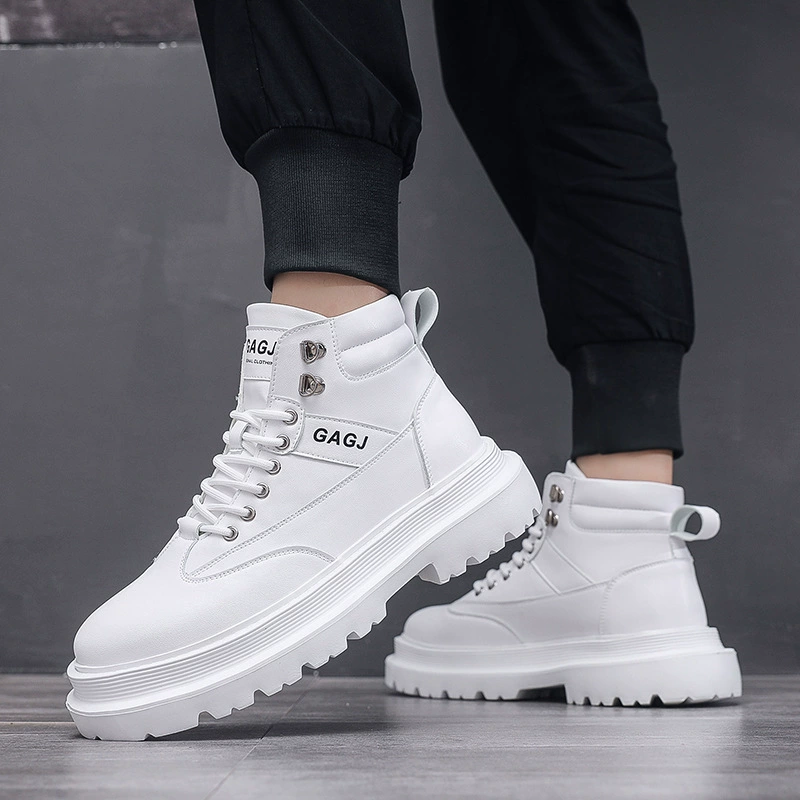 High demi-season sneakers, white boots platform, men's shoes, footwear